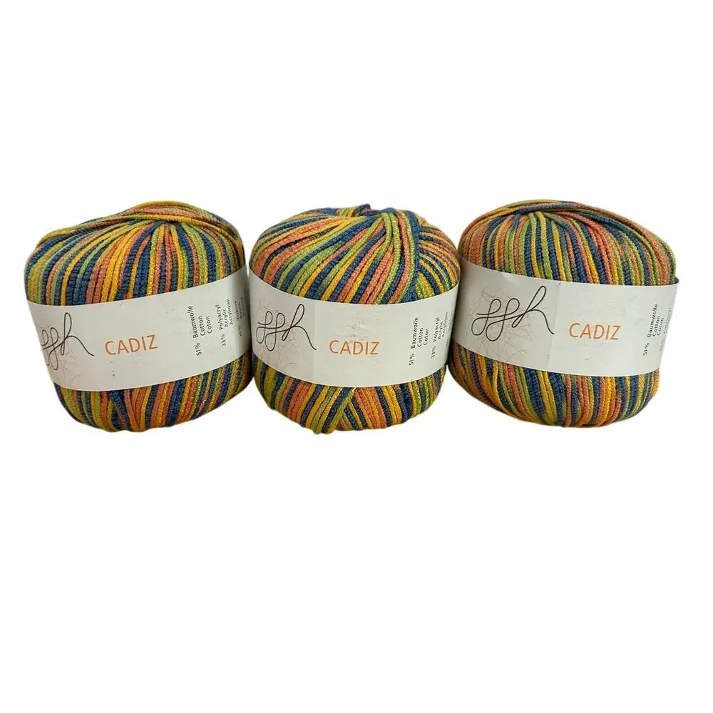 FFH Cadiz Multicolor Cotton Acrylic Viscose Yarn 3 Skeins Rainbow Stripe Blend